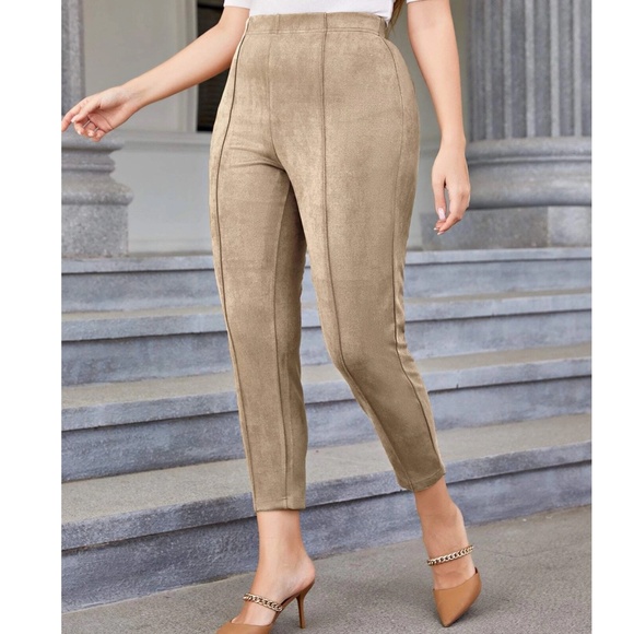 Plus Rust Brown Vegan Suede High Waisted Fitted Skinny Pants - Picture 3 of 13